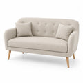 Zweisitzer-Sofa mit Armlehnen und 2 Kissen 150 x 76 x 82 cm Polyesterbezug Kautschukholz rechteckig Beige Naturbraun
