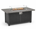 Feuertisch Gas-Gartentisch mit Glas-Windschutz 107 x 67 x 63 cm Faserbetonplatte PE-Rattan Stahl rechteckig Grau Schwarz Transparent