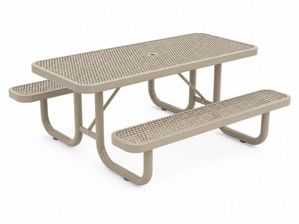 Picknicktisch Gartentisch mit 2 festen Sitzbänken 183 x 147 x 74 cm perforierter pulverbeschichteter Stahl rechteckig Beige