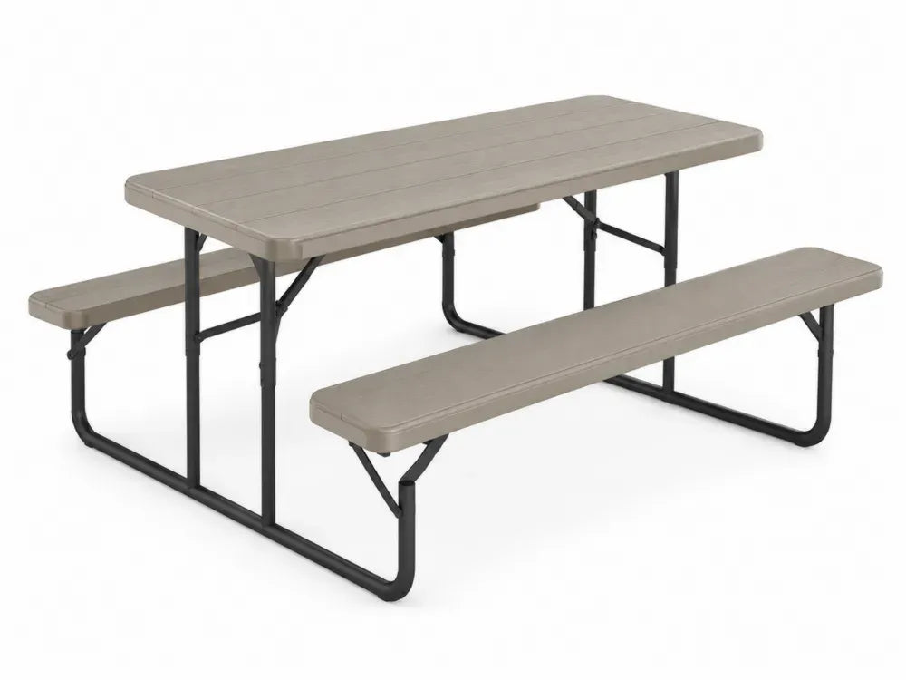 3-teilige Bierbankgarnitur mit Gartentisch und 2 Bänken klappbar 180 x 75 x 74 cm HDPE Stahl Taupe Schwarz