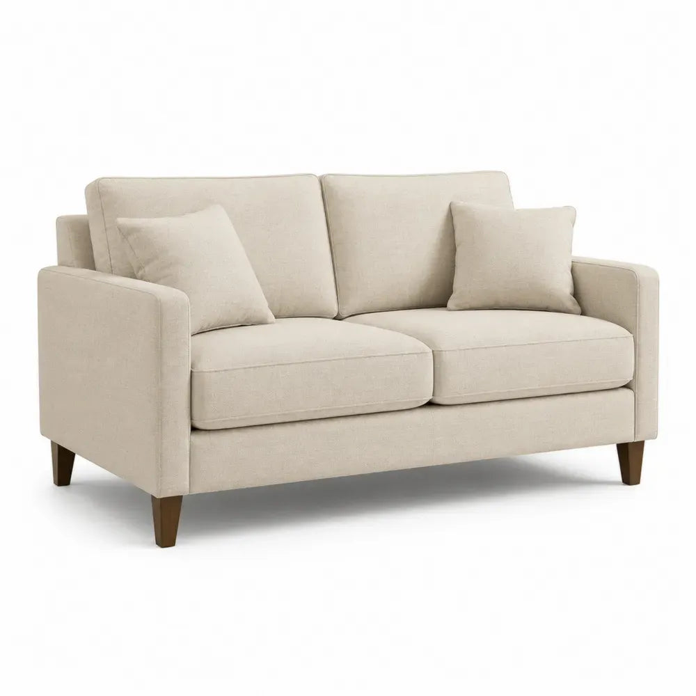 Zweisitzer Sofa rechteckig mit 2 Sitzkissen 2 Rückenkissen und 2 Dekokissen 150 x 82 x 85 cm Polyestergewebe Beige Braun
