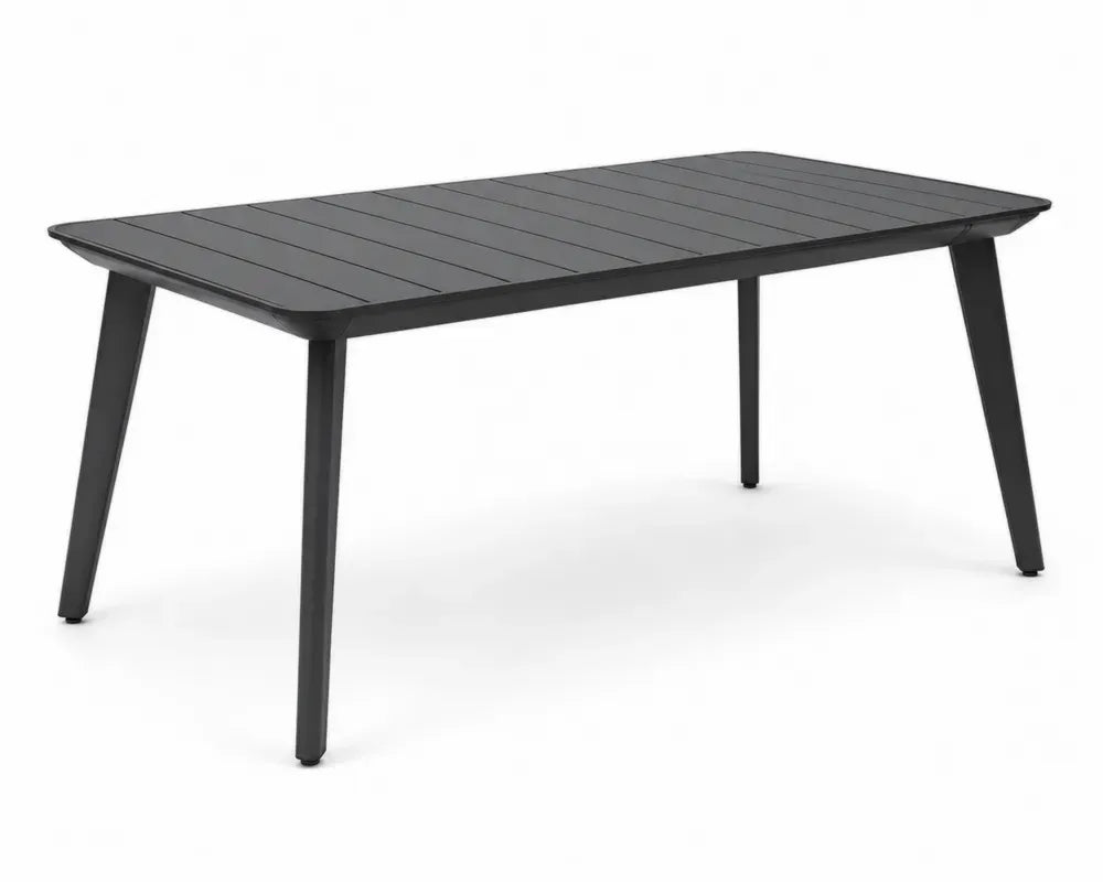Gartentisch rechteckig 180 x 90 x 74 cm Aluminium Schwarz mit Lamellentischplatte