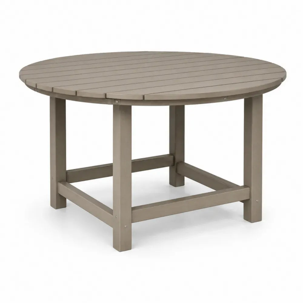 Gartentisch rund Ø 120 cm Höhe 75 cm HDPE Taupe mit Lamellentischplatte