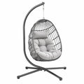 Hängesessel mit freistehendem Gestell Polster und Kopfkissen 195 x 95 x 95 cm PE-Rattan pulverbeschichteter Stahl eiförmig Dunkelgrau Hellgrau Schwarz