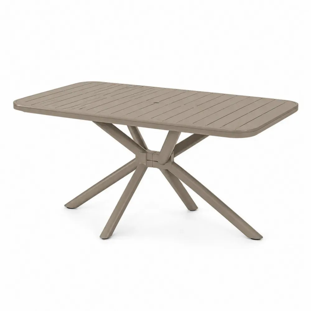 Gartentisch rechteckig 200 x 100 x 75 cm Aluminium Taupe mit Lamellentischplatte und Kreuzgestell