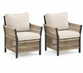 Gartenstühle 2er Set mit Armlehnen Stahlgestell PE-Seilgeflecht Polyesterkissen Beige Naturbeige Schwarz je 70 x 76 x 82 cm