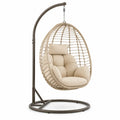 Hängesessel mit Gestell oval aus PE-Rattan und pulverbeschichtetem Stahl Beige Braun Creme 105 x 105 x 195 cm