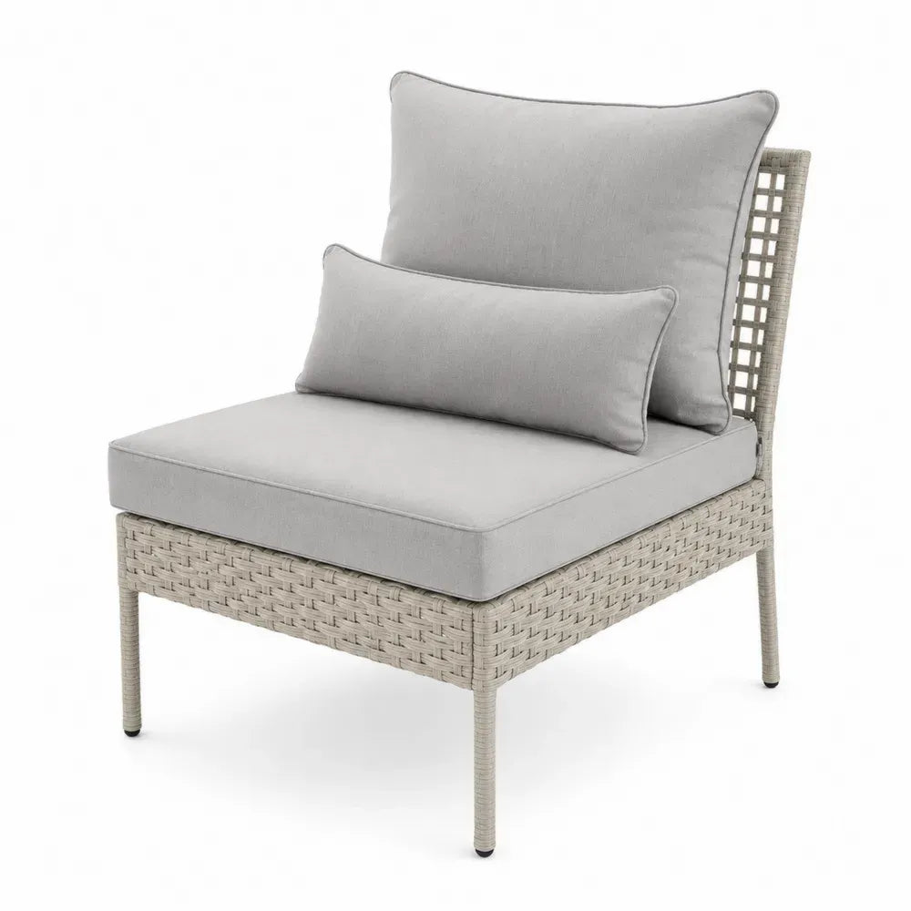 Loungesessel Gartenstuhl ohne Armlehnen mit PE-Rattan Stahlgestell und Polyesterkissen Grau Naturbeige Schwarz 70 x 78 x 82 cm