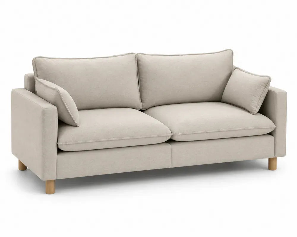 Zweisitzer Sofa rechteckig mit Armlehnen 190 x 88 x 85 cm Polyestergewebe Kautschukholz Beige Hellbraun