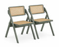 Gartenstuhl 2er Set Klappstuhl ohne Armlehnen Akazienholz Salbeigrün Naturbeige mit PE-Rattan 55 x 59 x 82 cm