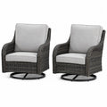 Gartensessel 2er Set drehbar mit Armlehnen Stahlrahmen PE-Rattan Polyesterkissen Dunkelgrau Hellgrau Schwarz je 74 x 78 x 86 cm