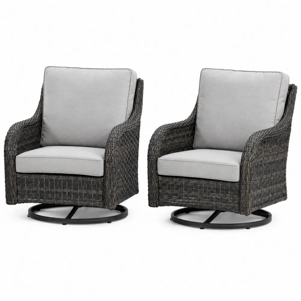 Gartensessel 2er Set drehbar mit Armlehnen Stahlrahmen PE-Rattan Polyesterkissen Dunkelgrau Hellgrau Schwarz je 74 x 78 x 86 cm