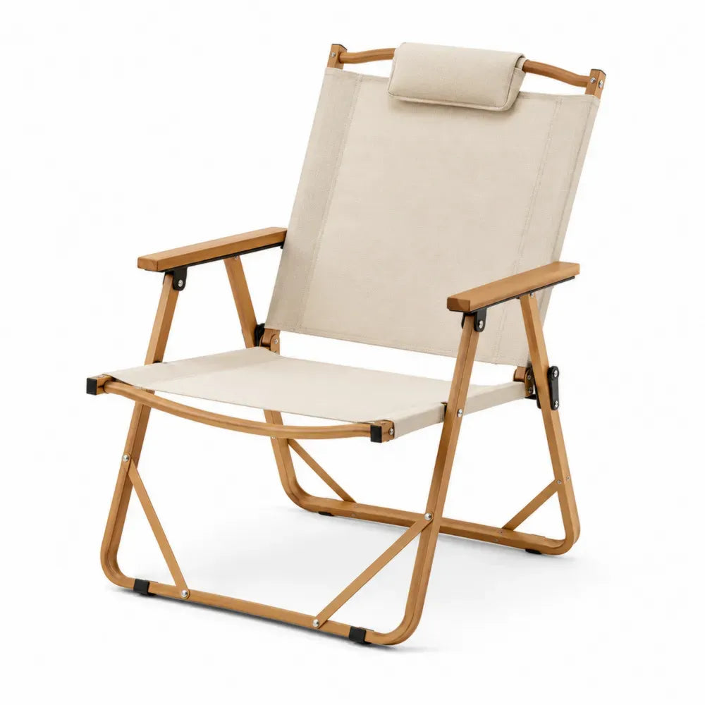 Klappstuhl Gartenstuhl mit Armlehnen aus Akazienholz und Polyester-Oxford Beige Naturbraun 63 x 86 x 92 cm