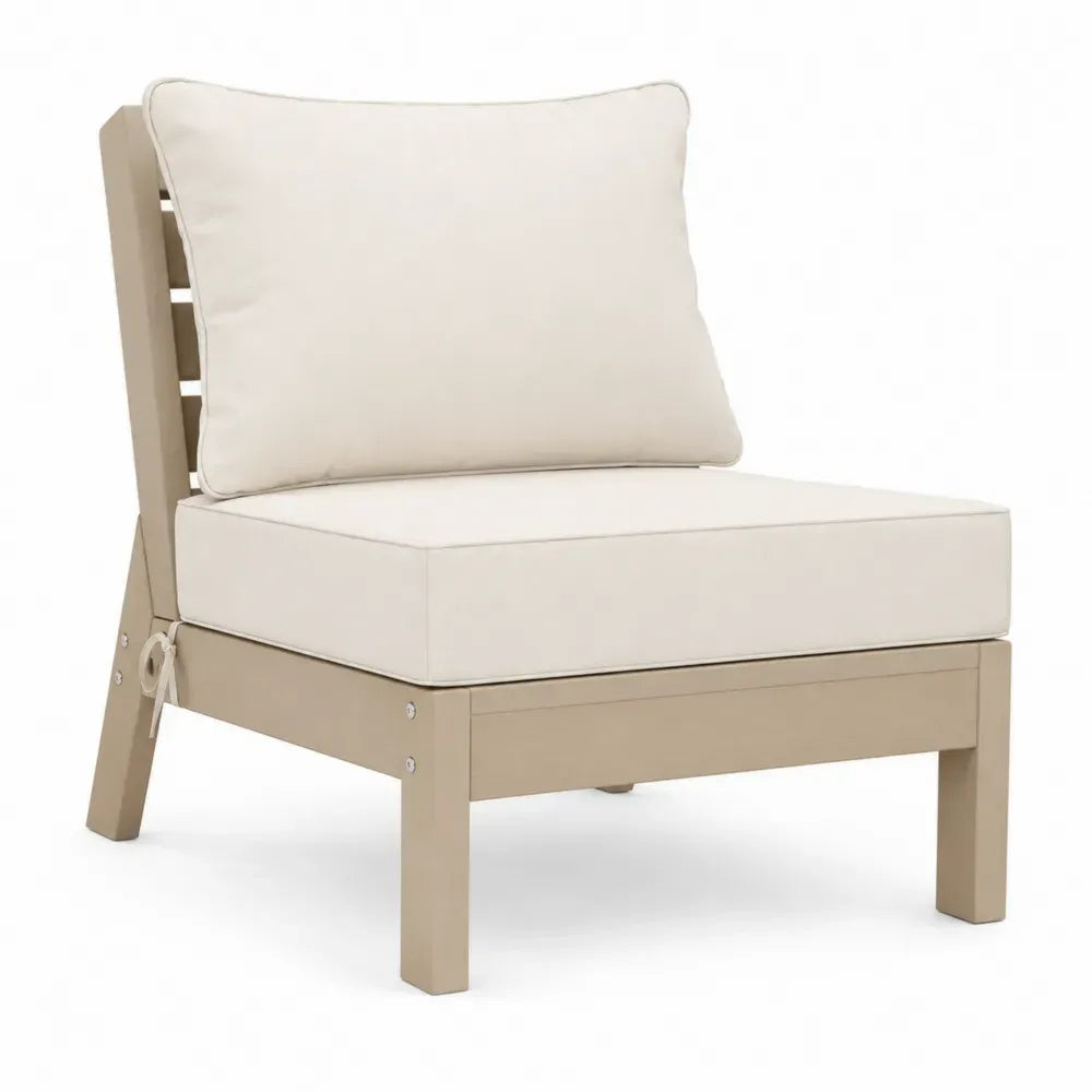 Gartenlounge-Sessel armlos aus HDPE Kunststoff mit Polyesterkissen rechteckig Taupe Cremeweiß 71 x 82 x 88 cm