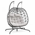 Hängesessel 2-Sitzer mit Gestell oval PE-Rattan Dunkelgrau Hellgrau Stahl 170 x 130 x 200 cm