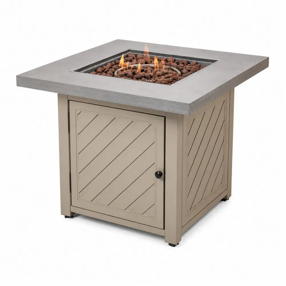 Gas Feuerstelle Gartentisch quadratisch 86 x 86 x 64 cm Zementverbundstoff Stahl Taupe Grau