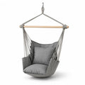 Hängesessel Hängestuhl mit Sitzkissen Rückenkissen und Holzspreizstab 90 x 70 x 120 cm Polyestergewebe Baumwoll-Polyester-Seil Buchenholz Grau Natur