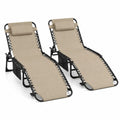 Gartenliegen 2er Set klappbar verstellbar mit Seitentisch Stahlrahmen PVC-beschichtetes Polyestergewebe Beige Schwarz je 160 x 65 x 110 cm