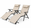 Gartenliege 2er Set verstellbar klappbar mit Stahlrahmen Schwarz Beige und PVC-beschichtetem Polyestergewebe je 165 x 65 x 110 cm