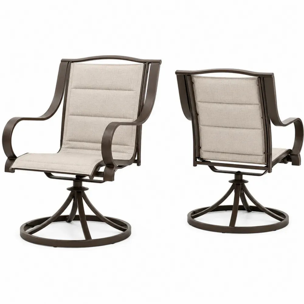 Gartensessel 2er Set drehbar mit Armlehnen pulverbeschichteter Stahl Polyesterpolster Beige Dunkelbraun je 64 x 72 x 92 cm