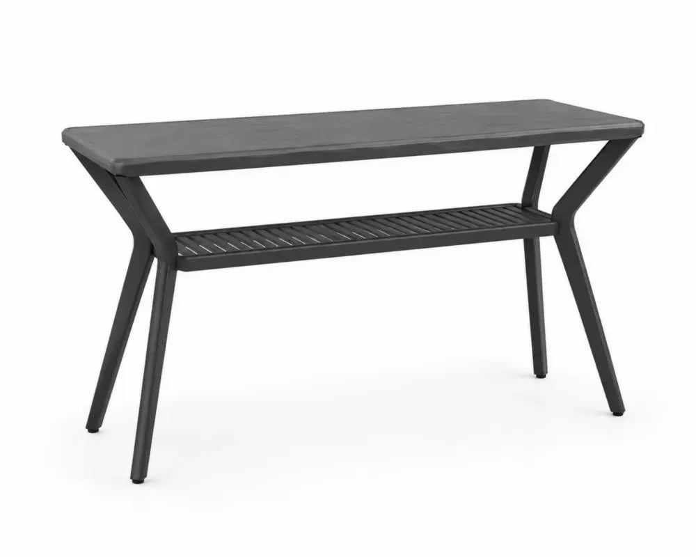 Gartentisch rechteckig mit unterer Ablage 120 x 45 x 75 cm pulverbeschichteter Stahl Schwarz