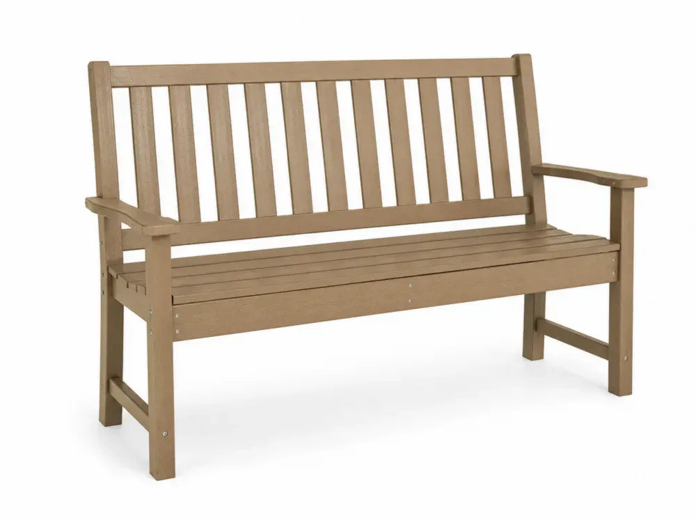Gartenbank 3 Sitzer mit Armlehnen aus HDPE Kunststoff rechteckig Taupe 150 x 63 x 89 cm