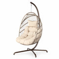 Hängesessel mit Gestell eiförmig PE-Rattan Naturbeige Cremeweiß Dunkelbraun mit Stahlgestell 105 x 105 x 195 cm