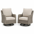 Gartensessel 2er Set drehbar mit Armlehnen PE-Rattan Stahlgestell Polyesterkissen Naturbeige Beige Schwarz je 72 x 78 x 88 cm