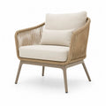 Gartensessel mit Armlehnen rechteckig Aluminiumrahmen Taupe Naturbeige Cremeweiß mit PE-Schnurgeflecht und Polyesterpolstern 78 x 78 x 84 cm