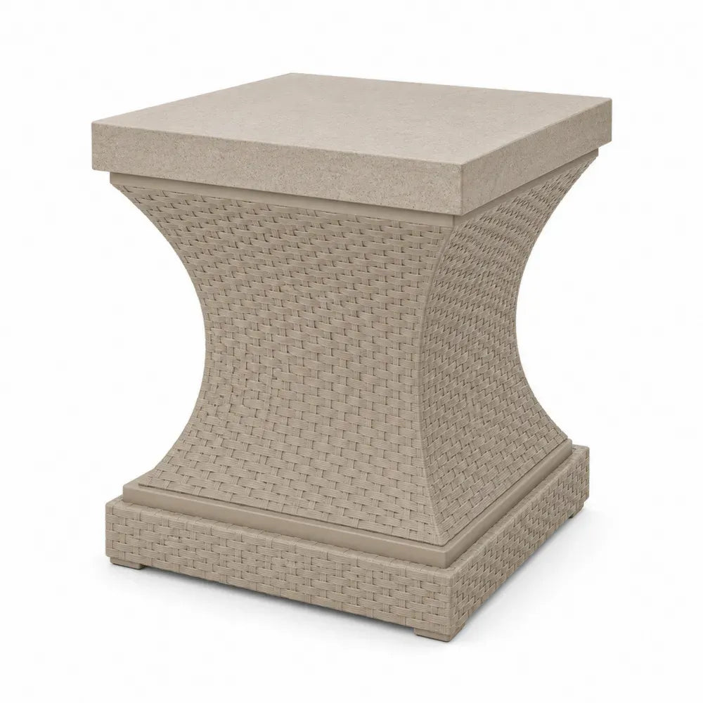Garten Beistelltisch quadratisch 50 x 50 x 55 cm Faserbeton PE Rattan Stahl Beige Hellgrau