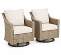Gartensessel 2er Set drehbar mit Armlehnen PE-Rattan Naturbeige Beige Stahlgestell und Polyesterkissen je 72 x 78 x 88 cm