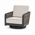 Garten Drehsessel mit Armlehnen Aluminium Schwarz Taupe Beige mit Polypropylen-Seilgeflecht und Polyesterkissen 82 x 84 x 82 cm