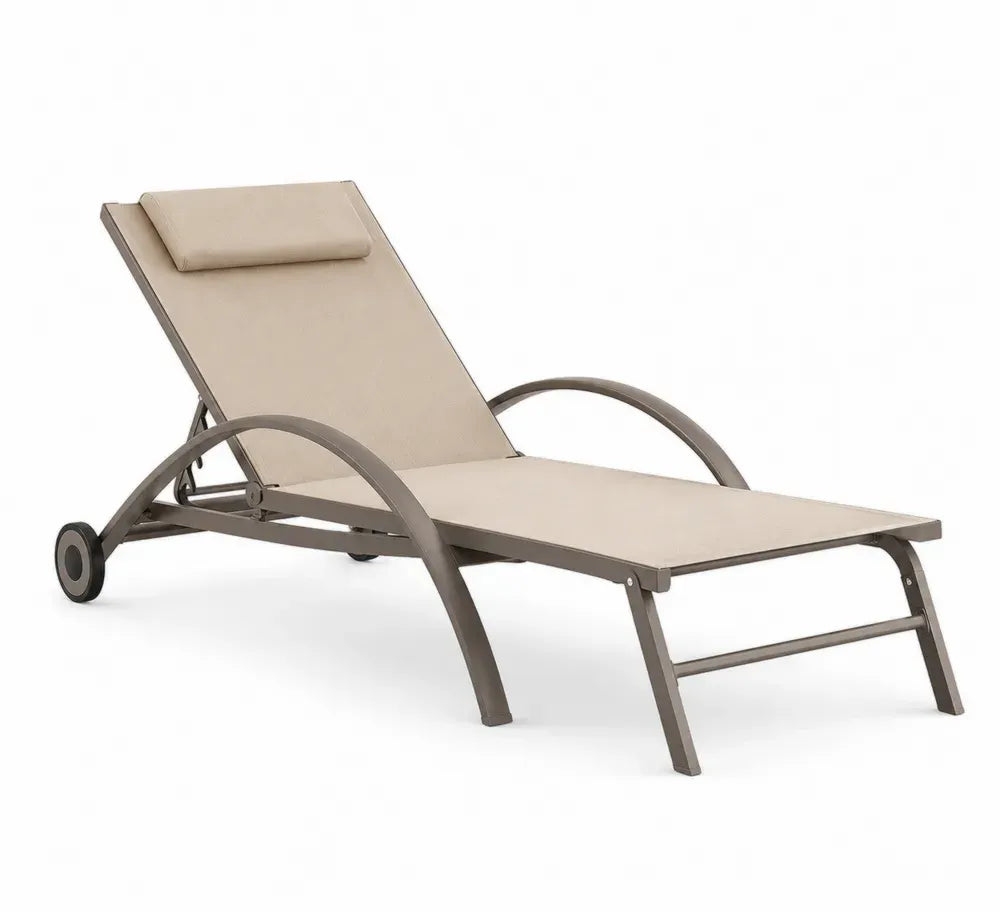 Sonnenliege Gartenliege verstellbar mit Rollen Aluminiumrahmen PVC-beschichtetes Polyestergewebe Beige Taupe 198 x 70 x 96 cm